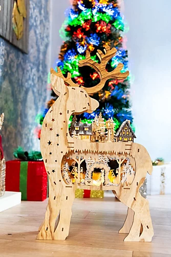 SHATCHI 69cm Christmas Back Facing Dee Wooden Laser Cut Battery Operated Village Scenery And Warm White LEDs Christmas Gift 2 SHATCHI 69cm Christmas Back Facing Dee Wooden Laser Cut Battery Operated Village Scenery And Warm White LEDs Christmas Gift - Image 2