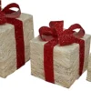 SHATCHI Christmas Parcels Pre-Lit Battery Operated LED Glitter Rattan Xmas Presents Novelty Decorations Set Of 3 - Cream