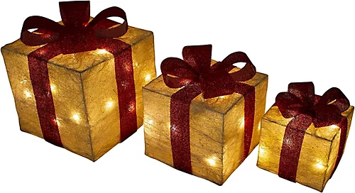 SHATCHI Christmas Parcels Pre-Lit Battery Operated LED Glitter Rattan Xmas Presents Novelty Decorations Set Of 3 - Cream 2 SHATCHI Christmas Parcels Pre-Lit Battery Operated LED Glitter Rattan Xmas Presents Novelty Decorations Set Of 3 - Cream - Image 2