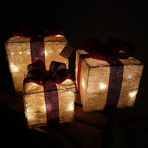 SHATCHI Christmas Parcels Pre-Lit Battery Operated LED Glitter Rattan Xmas Presents Novelty Decorations Set Of 3 - Cream 3 SHATCHI Christmas Parcels Pre-Lit Battery Operated LED Glitter Rattan Xmas Presents Novelty Decorations Set Of 3 - Cream - Image 3