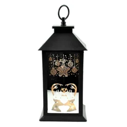 Shatchi Pre Lit LED Lights Lantern Warm White Lamp Black With Christmas Theme Designed Xmas Decorations