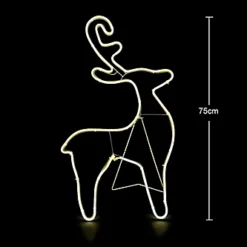 SHATCHI Reindeer Neon Effect Rope Light Silhouette Double Side 90 Warm White LEDs Christmas Outdoor