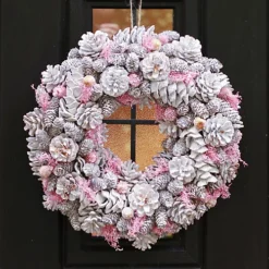 Silver And Pink Amelia Pinecone Autumn Winter Door Decoration Christmas Wreath 39cm