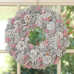 Silver And Pink Amelia Pinecone Autumn Winter Door Decoration Christmas Wreath 39cm -Deals Christmas Decor Store silver and pink amelia pinecone autumn winter door decoration christmas wreath 39cm5060964609300 03c MP