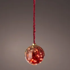 Small Red LED Christmas Globe Rope Light 30 Micro LEDs In 14cm Red Mirrored Ball
