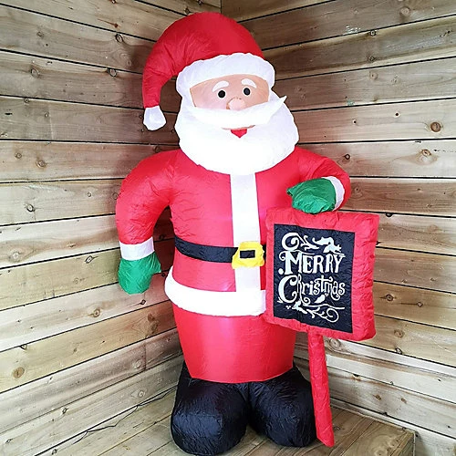 Snowtime Indoor Outdoor LED 180cm Inflatable Santa With Merry Christmas Sign 1 Snowtime Indoor Outdoor LED 180cm Inflatable Santa With Merry Christmas Sign