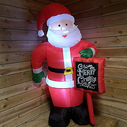 Snowtime Indoor Outdoor LED 180cm Inflatable Santa With Merry Christmas Sign 2 Snowtime Indoor Outdoor LED 180cm Inflatable Santa With Merry Christmas Sign - Image 2