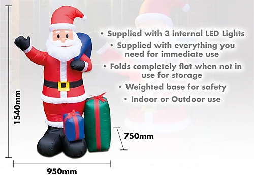 St Helens Home And Garden Inflatable Father Christmas With Presents And LED Lights 150cm Height 2 St Helens Home And Garden Inflatable Father Christmas With Presents And LED Lights 150cm Height - Image 2