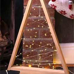 St Helens Home And Garden Wooden Self Assembly Battery Powered Christmas Tree With 60 LED's