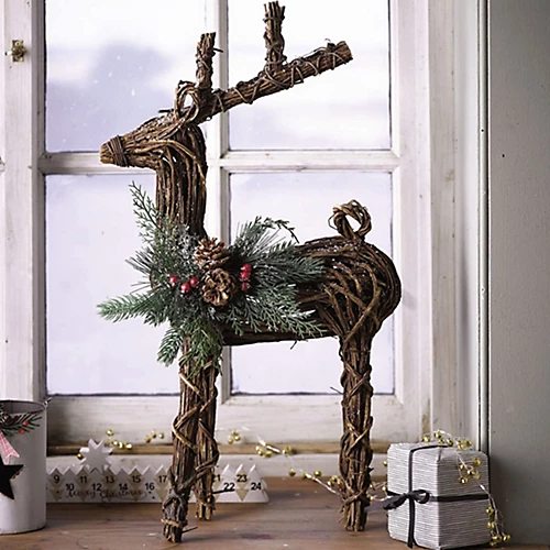 Standing Twig Reindeer Ornament With Pinecones, Berries & Faux Greenery - Home Festive Christmas Decoration - H56 X W33 X D14cm 2 Standing Twig Reindeer Ornament With Pinecones, Berries & Faux Greenery - Home Festive Christmas Decoration - H56 X W33 X D14cm - Image 2