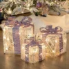 The Christmas Workshop 70839 Set Of 3 Light-Up Christmas Boxes With 65 LED's & Pink Bow