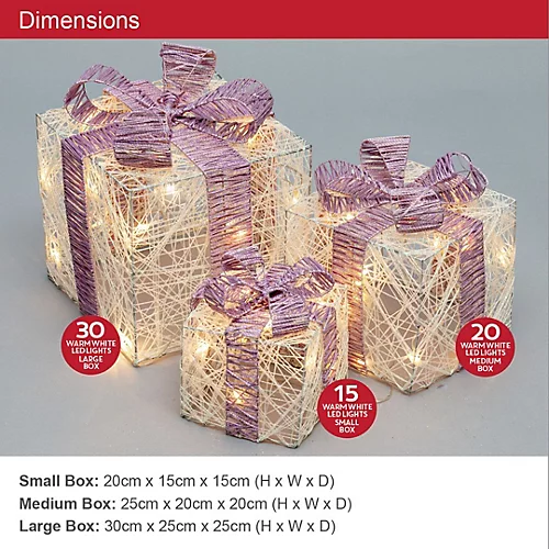 The Christmas Workshop 70839 Set Of 3 Light-Up Christmas Boxes With 65 LED's & Pink Bow 2 The Christmas Workshop 70839 Set Of 3 Light-Up Christmas Boxes With 65 LED's & Pink Bow - Image 2