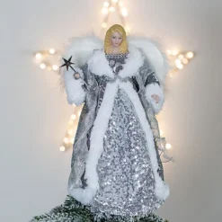 The Christmas Workshop 71089 Angel Tree Topper With Silver & White Dress