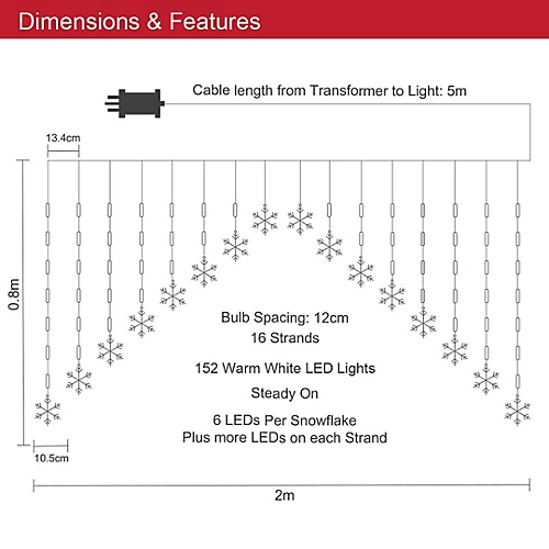 The Christmas Workshop 71619 Mains Operated Snowflake Curtain Lights 2 The Christmas Workshop 71619 Mains Operated Snowflake Curtain Lights - Image 2