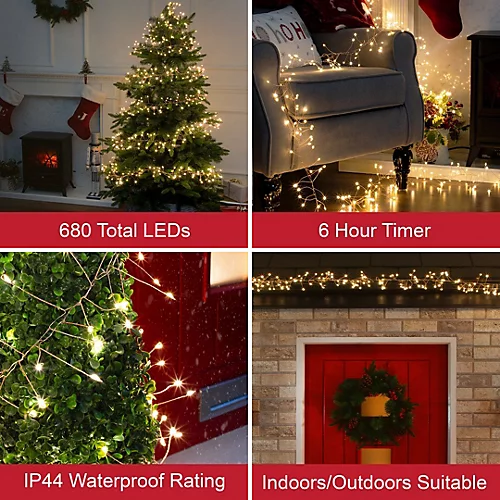 The Christmas Workshop 71759 680 Warm White Micro LED Cluster String Lights With Rose Gold Wire Casing 2 The Christmas Workshop 71759 680 Warm White Micro LED Cluster String Lights With Rose Gold Wire Casing - Image 2