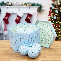 The Christmas Workshop 72639 Set Of 14 Blue Coloured Ice Skating Design Christmas Baubles 