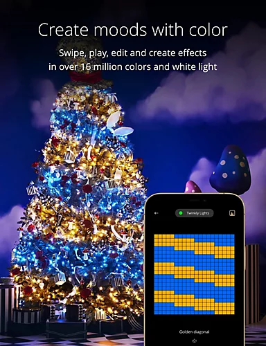 Twinkly Strings App-Controlled LED Christmas Lights With 250 RGB+W (16 Million Colours +WW) 20m Black Wire In/Outdoor Smart Lights 3 Twinkly Strings App-Controlled LED Christmas Lights With 250 RGB+W (16 Million Colours +WW) 20m Black Wire In/Outdoor Smart Lights - Image 3