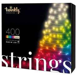 Twinkly Strings App-Controlled LED Christmas Lights With 400 RGB+W (16 Million Colours +WW) 32m Black Wire In/Outdoor Smart Lights