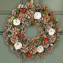 White Berries And Roses Summer Autumn Winter Door Decoration Christmas Wreath 36cm
