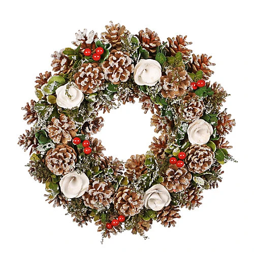 White Berries And Roses Summer Autumn Winter Door Decoration Christmas Wreath 36cm 2 White Berries And Roses Summer Autumn Winter Door Decoration Christmas Wreath 36cm - Image 2