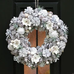 White Summer Autumn Winter Door Decoration Christmas Wreath 33cm